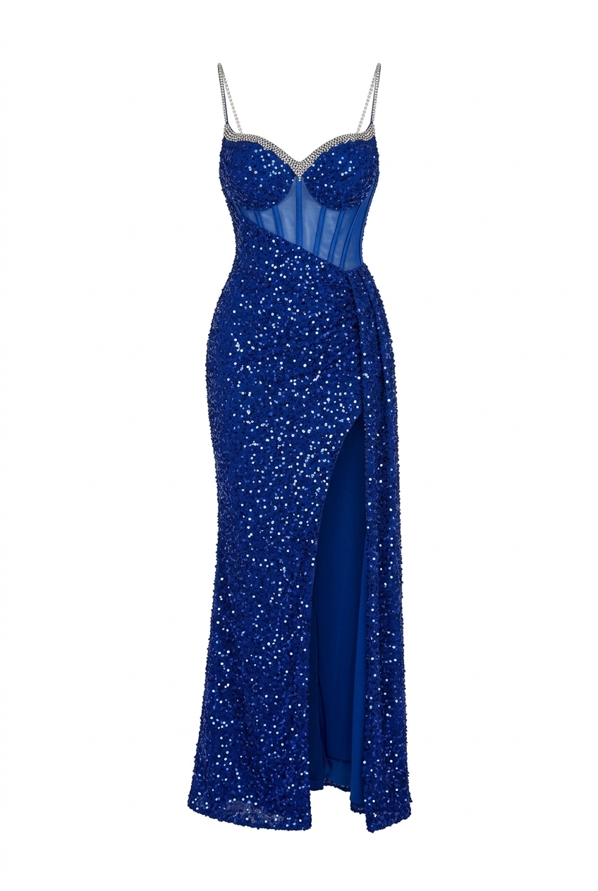Blau glitzerndes Kleid