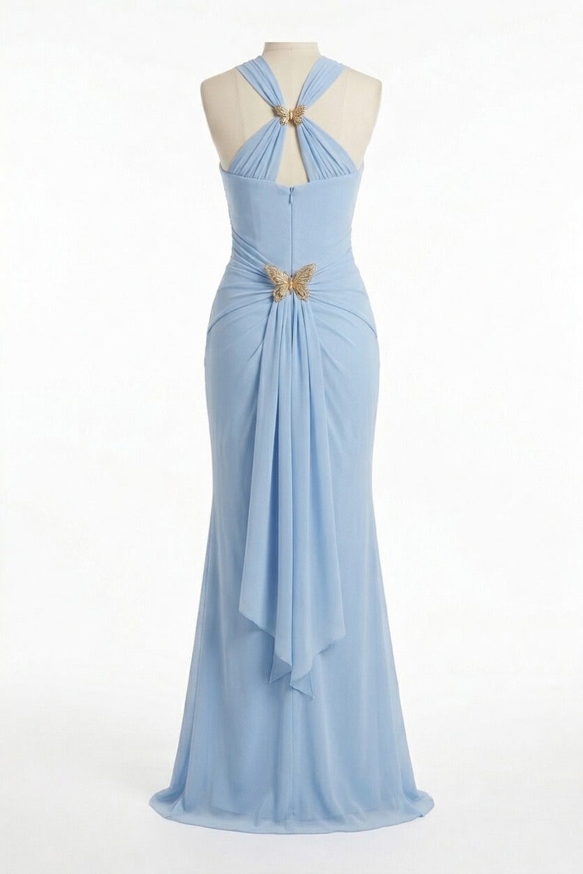 Babyblaues Kleid mit goldenen Details